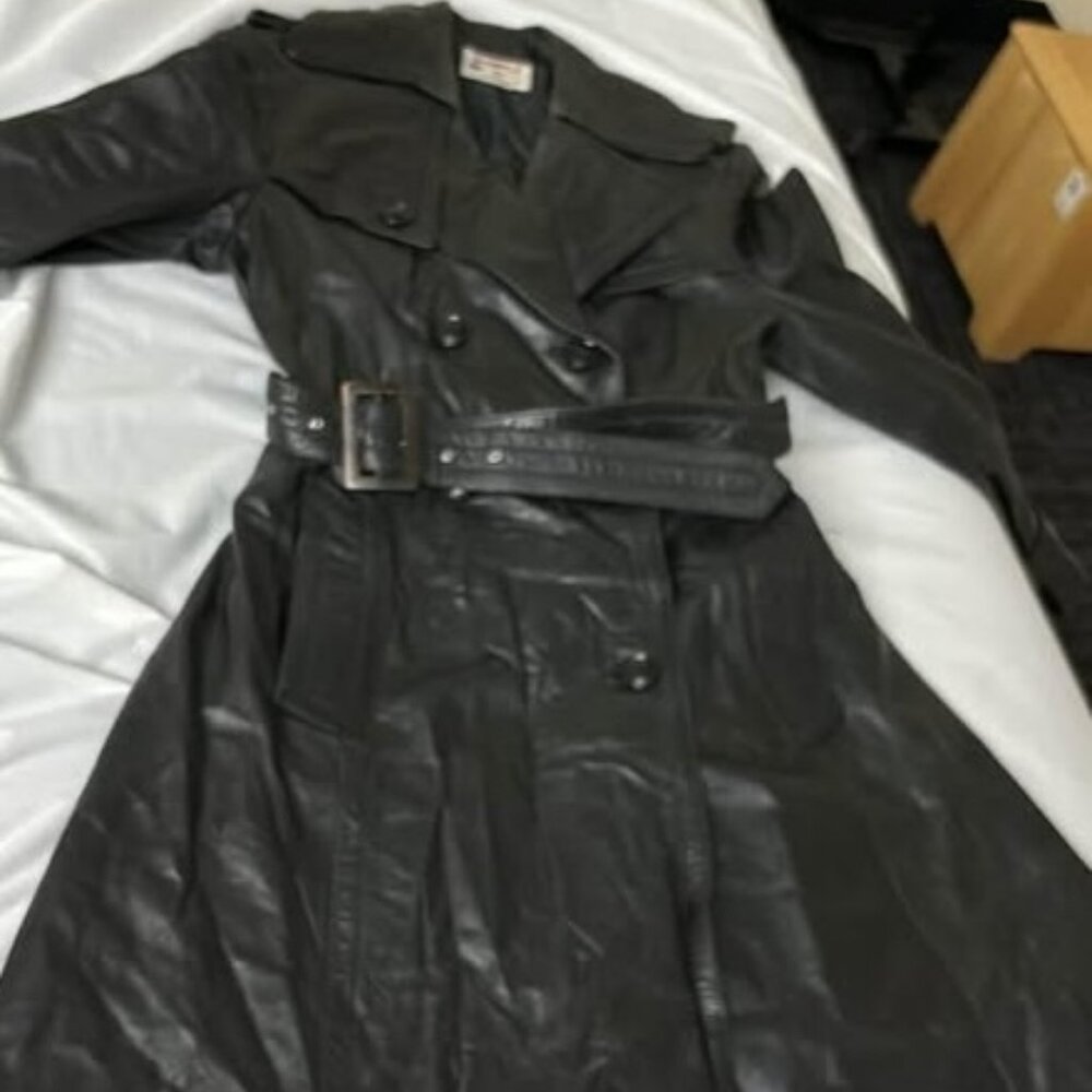 Small Black genuine leather goth matrix style trench coat jacket trenchcoat